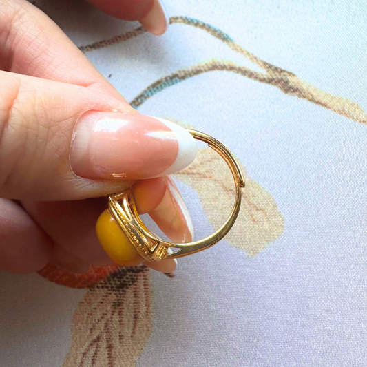 Natural Beeswax Amber Square Ring | S925 Gold-Plated Formally Blessed Protection | FortuneWard
