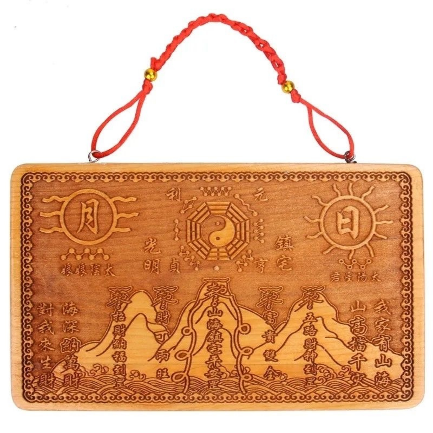 Peach Wood Carved Shan Hai Zhen | Taoist Protective Talisman for Home & Front Door