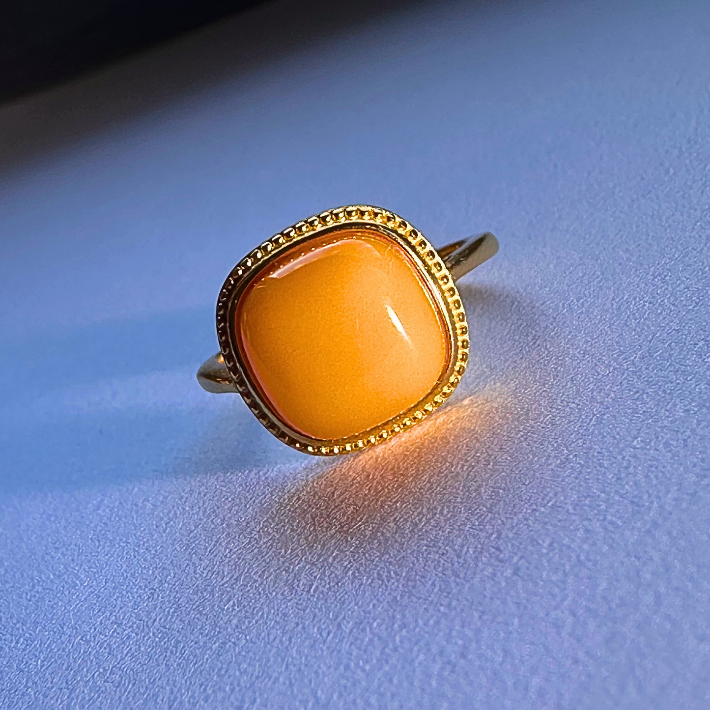 Natural Beeswax Amber Square Ring | S925 Gold-Plated Formally Blessed Protection | FortuneWard