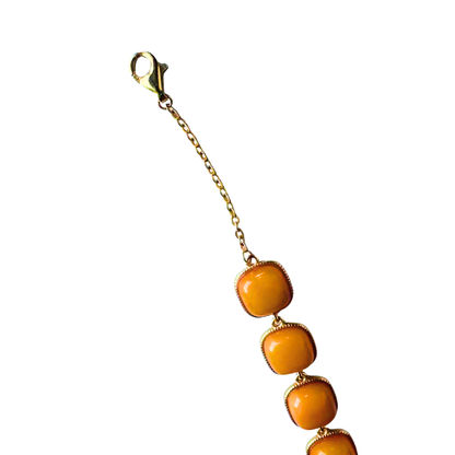 Natural Beeswax Amber Square Bracelet | S925 Gold-Plated Formally Blessed Protection | FortuneWard