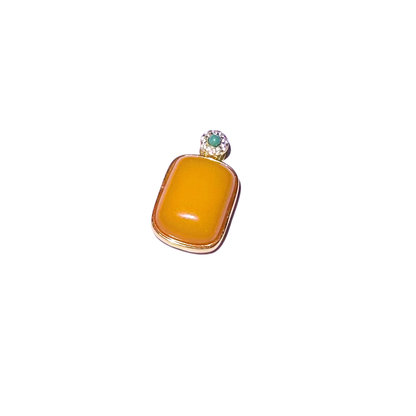 Natural Beeswax Amber Pendant | S925 Gold-Plated Taoist Blessed Talisman for Protection & Calm | FortuneWard