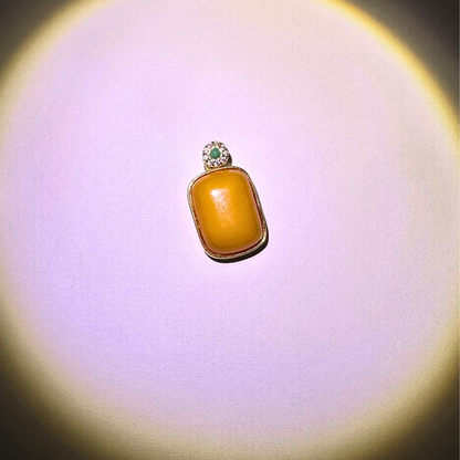 Natural Beeswax Amber Pendant | S925 Gold-Plated Taoist Blessed Talisman for Protection & Calm | FortuneWard