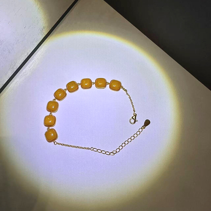 Natural Beeswax Amber Square Bracelet | S925 Gold-Plated Formally Blessed Protection | FortuneWard