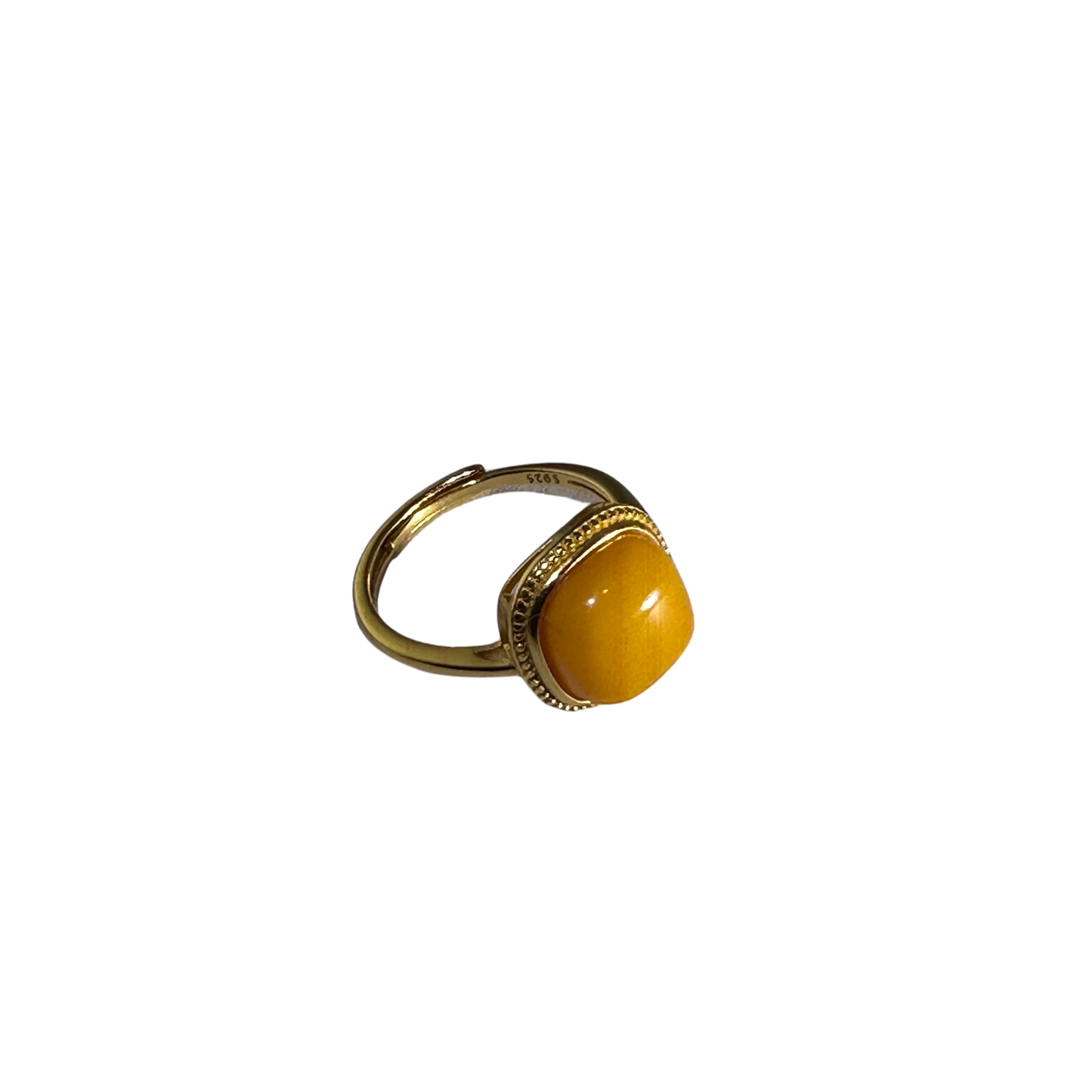 Natural Beeswax Amber Square Ring | S925 Gold-Plated Formally Blessed Protection | FortuneWard