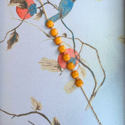 Natural Beeswax Amber Square Bracelet | S925 Gold-Plated Formally Blessed Protection | FortuneWard