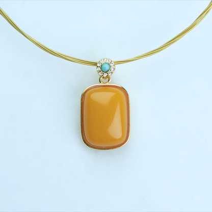 Natural Beeswax Amber Pendant | S925 Gold-Plated Taoist Blessed Talisman for Protection & Calm | FortuneWard