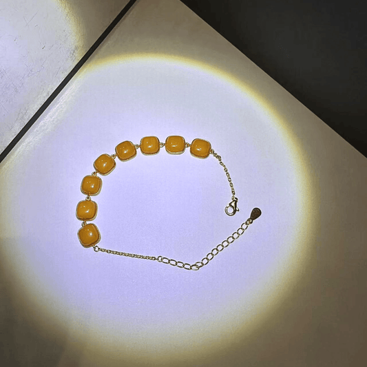 Natural Beeswax Amber Square Bracelet | S925 Gold-Plated Formally Blessed Protection | FortuneWard - FORTUNEWARD