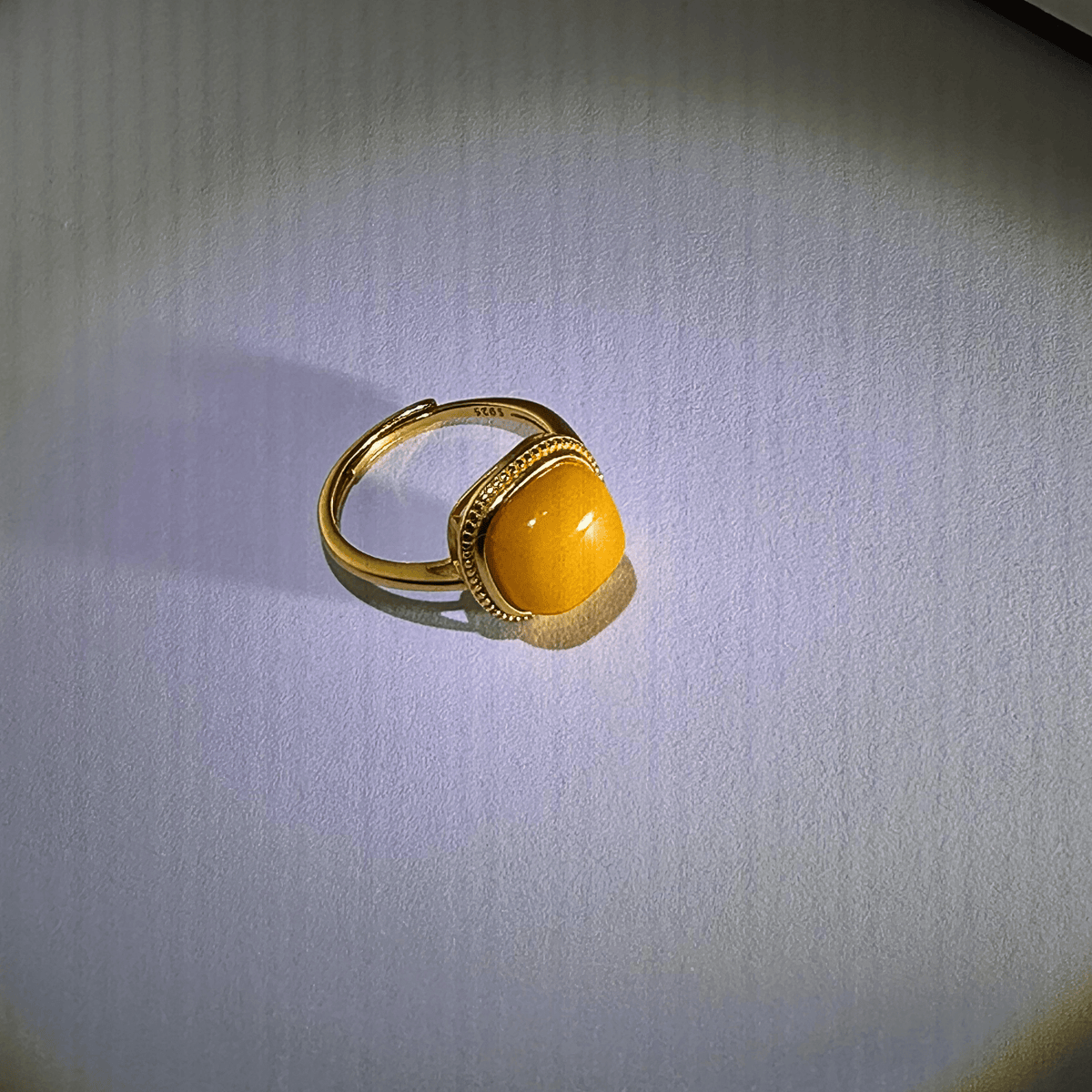 Natural Beeswax Amber Square Ring | S925 Gold-Plated Formally Blessed Protection | FortuneWard - FORTUNEWARD