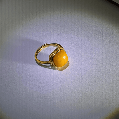 Natural Beeswax Amber Square Ring | S925 Gold-Plated Formally Blessed Protection | FortuneWard - FORTUNEWARD