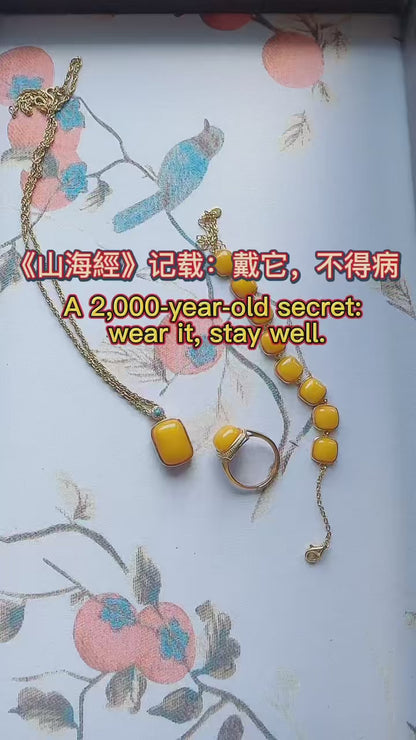 Natural Beeswax Amber Square Bracelet | S925 Gold-Plated Formally Blessed Protection | FortuneWard