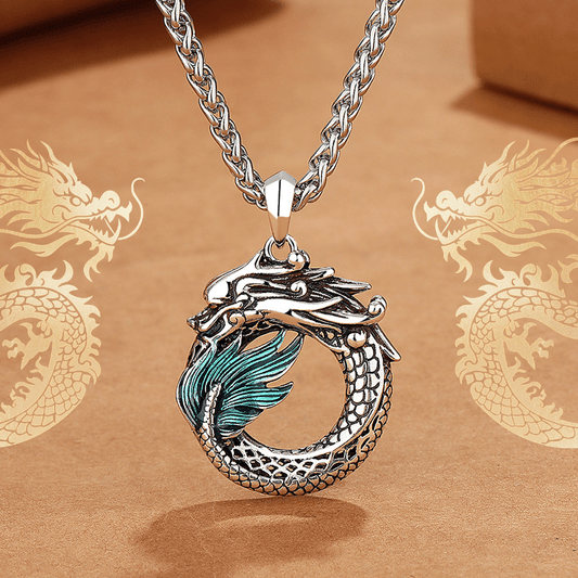 Vintage Silver - Tone Dragon Peace Amulet Necklace - Ascend Professionally - FORTUNEWARD