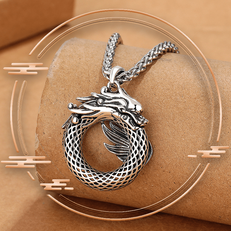 Vintage Silver - Tone Dragon Peace Amulet Necklace - Ascend Professionally - FORTUNEWARD