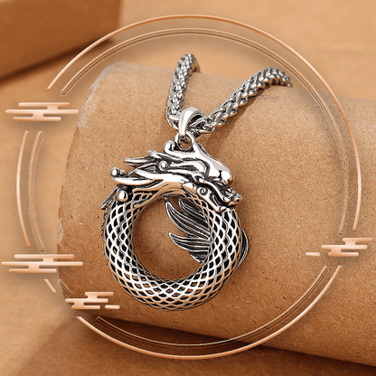 Vintage Silver - Tone Dragon Peace Amulet Necklace - Ascend Professionally - FORTUNEWARD