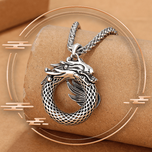 Vintage Silver - Tone Dragon Peace Amulet Necklace - Ascend Professionally - FORTUNEWARD