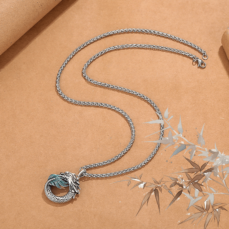 Vintage Silver - Tone Dragon Peace Amulet Necklace - Ascend Professionally - FORTUNEWARD